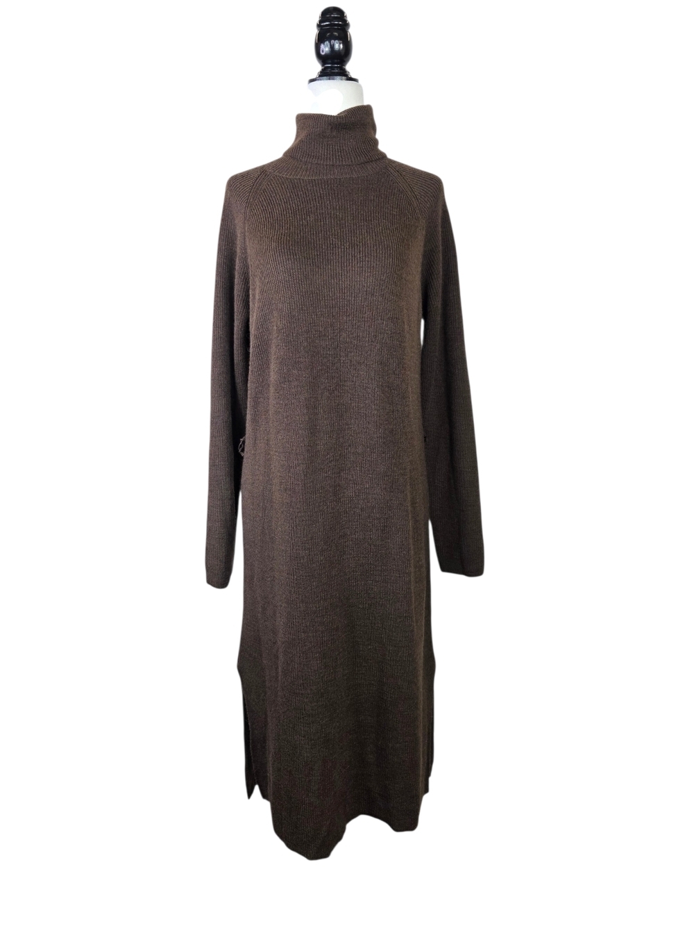 Frank & Oak OrganiWool blend Brown Long Sleeve Turtleneck Knit Midi length Dress